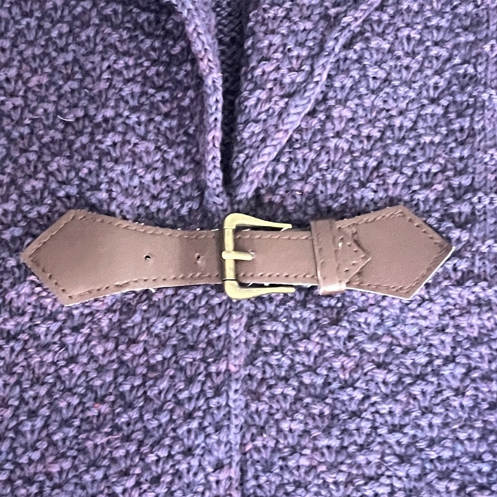 British Wool Naturally JM Cooper Cardigan Arran Buckle Cable KnitWear Purple S - Picture 9 of 13